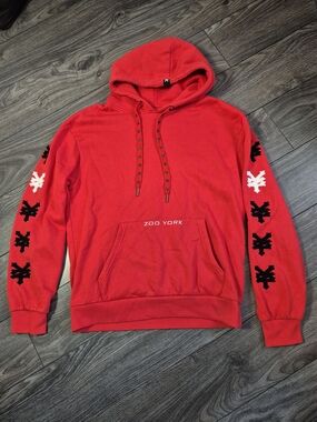 Zoo York Red Hooded Pullover Sweatshirt - Arm Graphics!